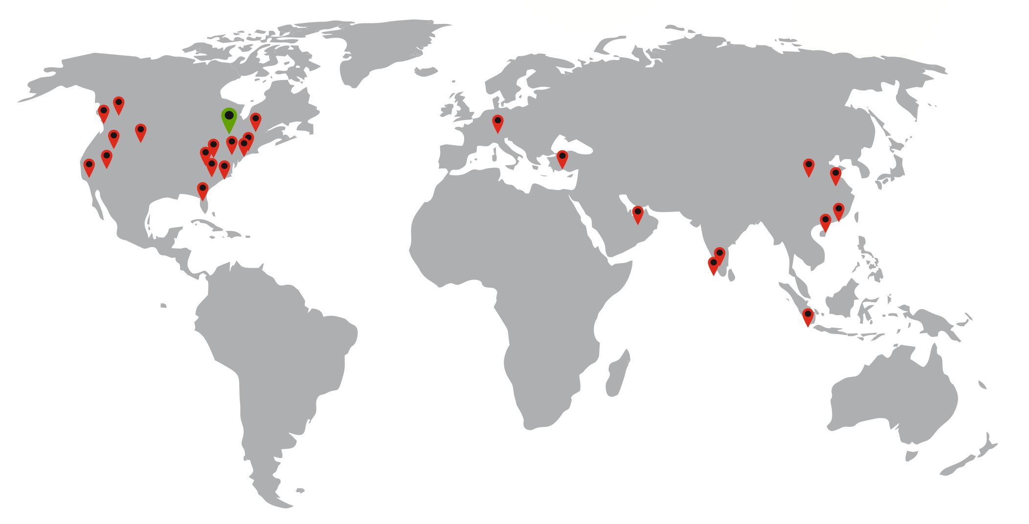 Map representing the global reach of InDepth Engineering Solutions